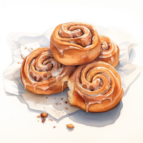 A watercolor of cinnamon buns