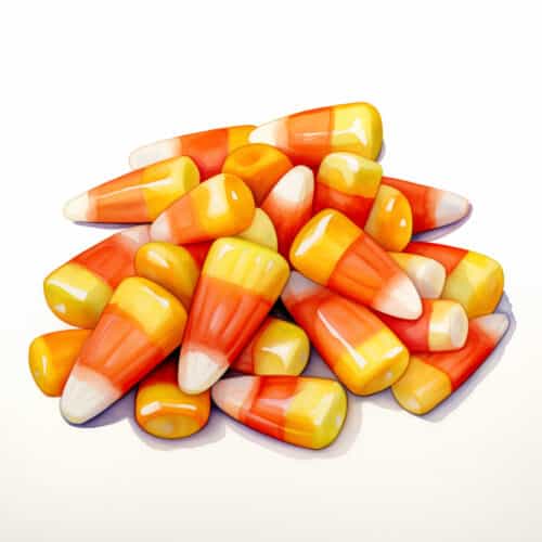 A watercolor of a pile of candy corn