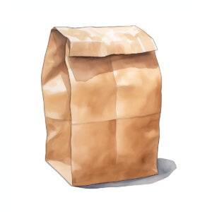 A watercolor of a brown paper lunch bag