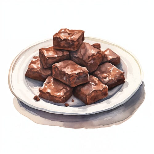 A watercolor of a plate of brownies