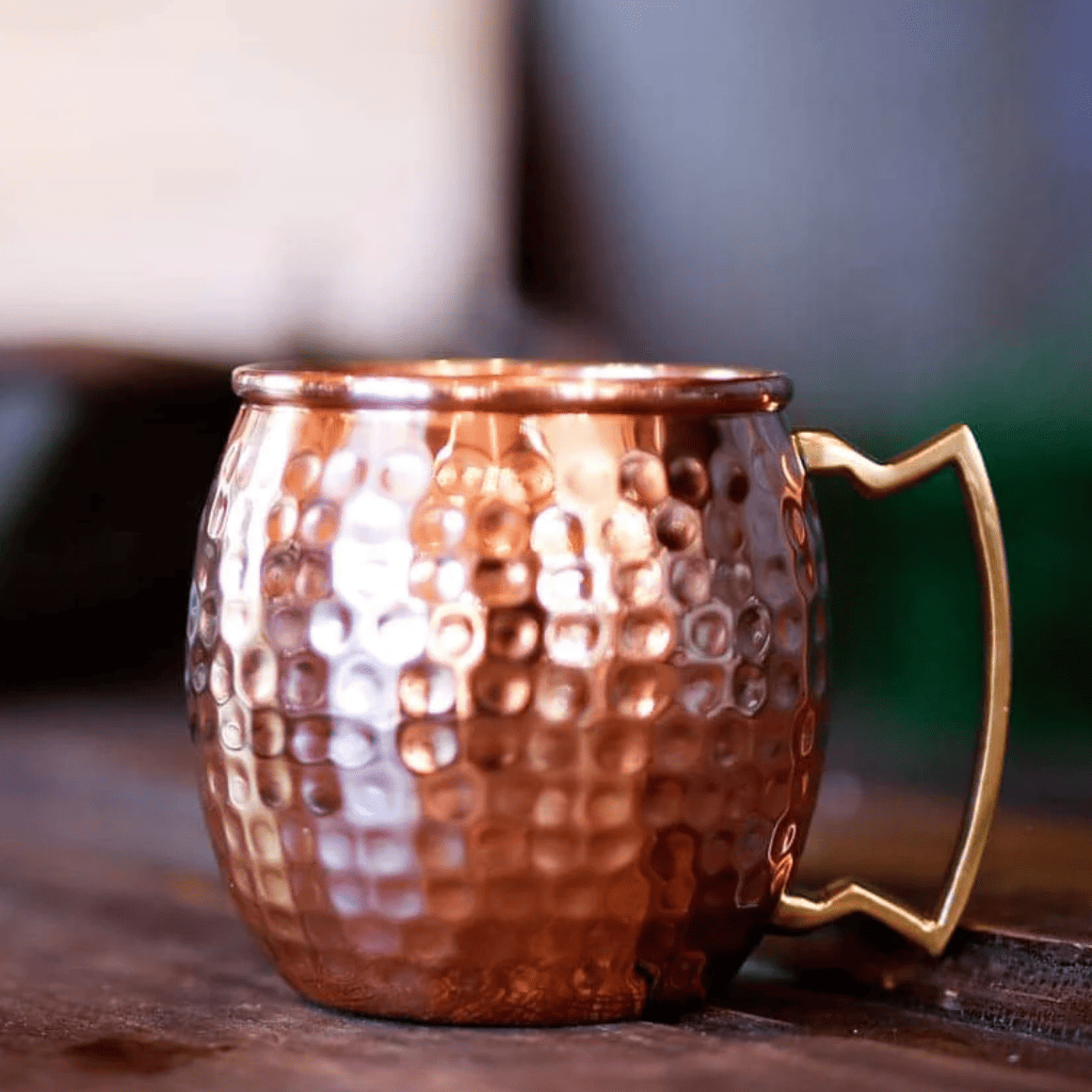 A Moscow Mule mug with a hammered finish
