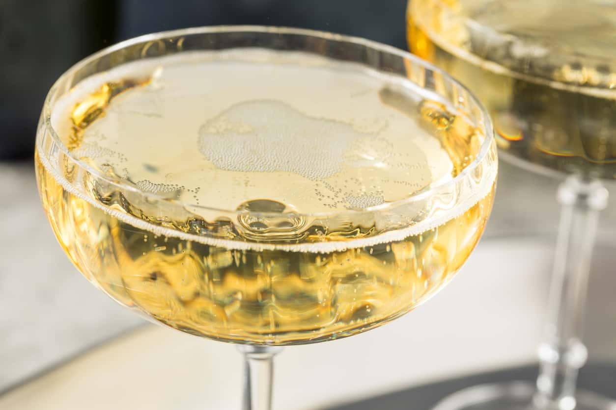 Closeup of sparkling wine in a coupe glass